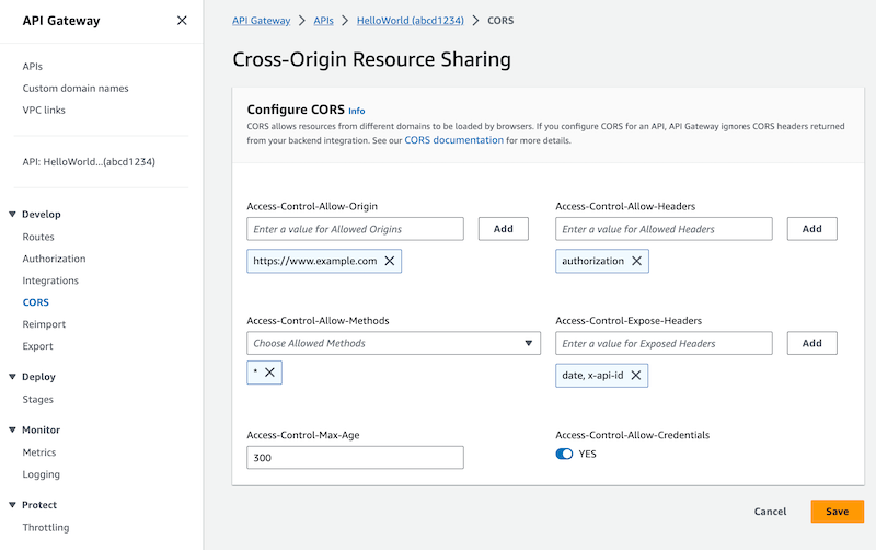 Configuración de CORS para las API HTTP