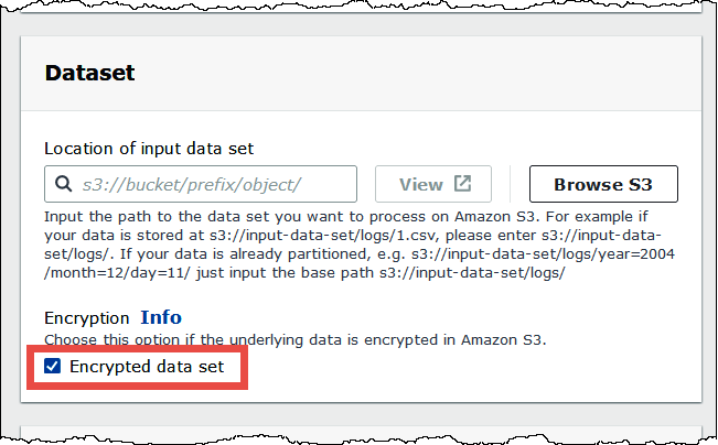 Seleccione Encrypted data set (Conjunto de datos cifrados) en el formulario para agregar tablas.