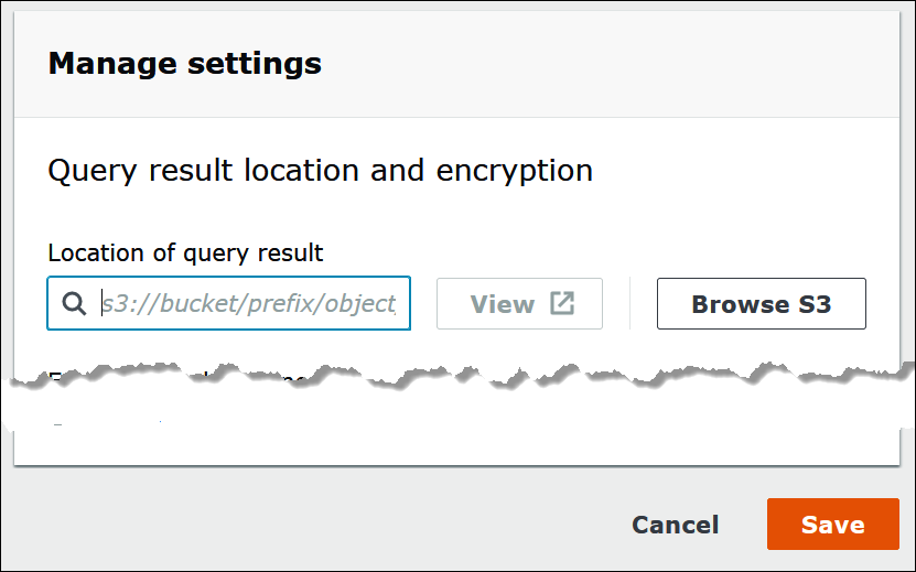 Especifique la ubicación en Amazon S3 en la que desea recibir los resultados de la consulta de Athena.