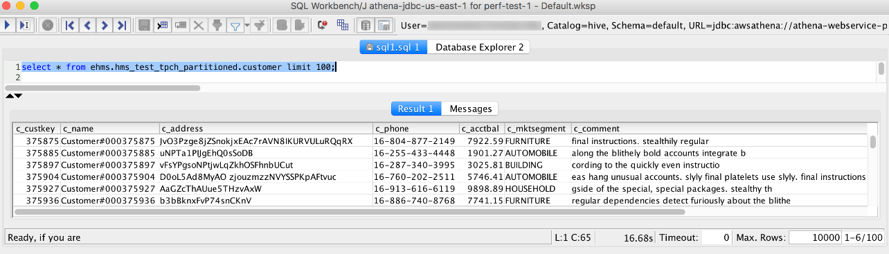 Acceso al metaalmacén de Hive y a datos de Amazon S3 a través de cuentas en SQL Workbench.