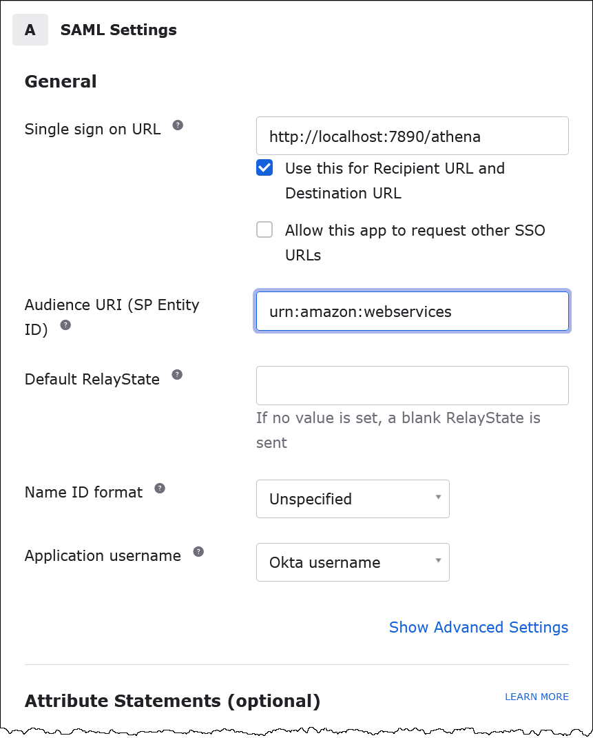 Ingrese la configuración de SAML.