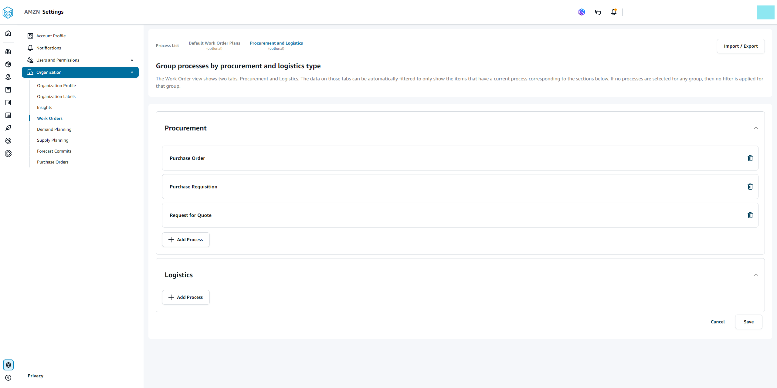 Configuración de información sobre órdenes de trabajo