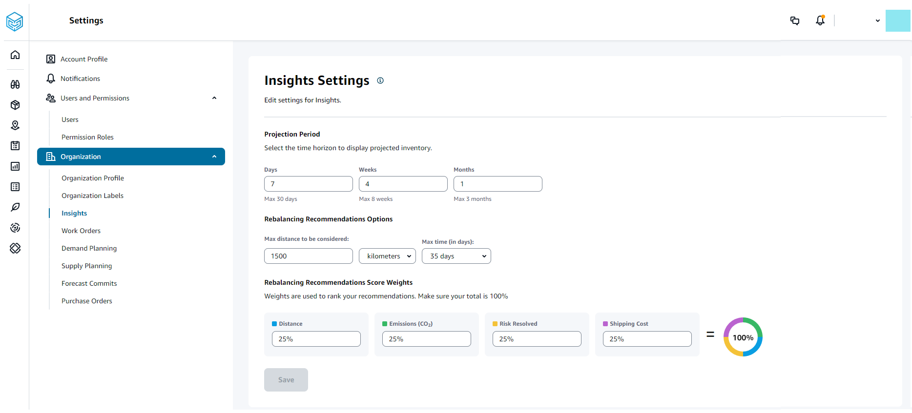 Actualización de la configuración de Insights