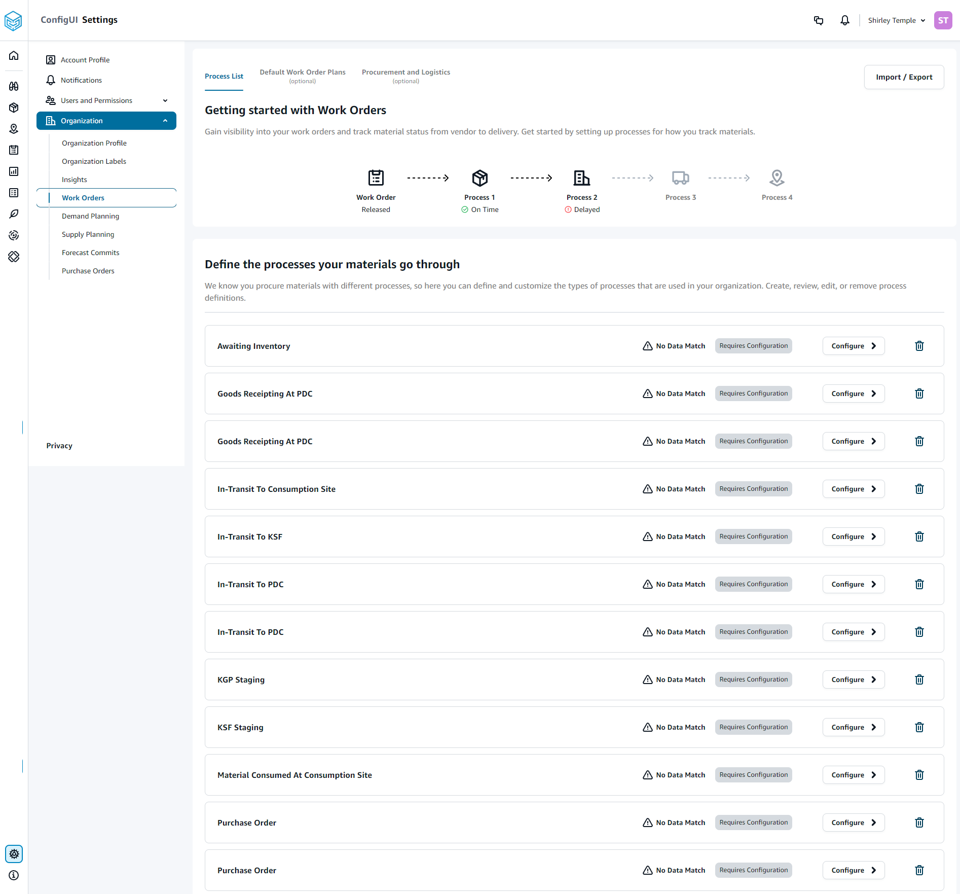 Configuración de información sobre órdenes de trabajo