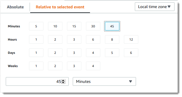 Configuración personalizada del intervalo de tiempo del gráfico de Insights, tiempo Relative (Relativo)