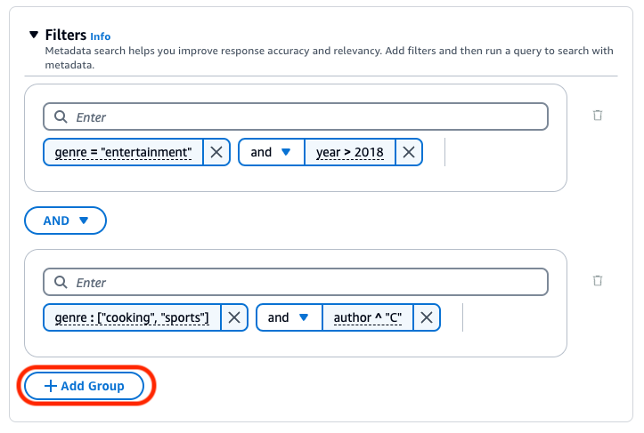 Agregue un grupo de filtros para combinar distintos operadores lógicos.