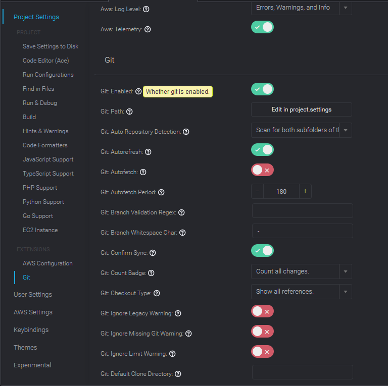 Visualización de la interfaz del panel de Git