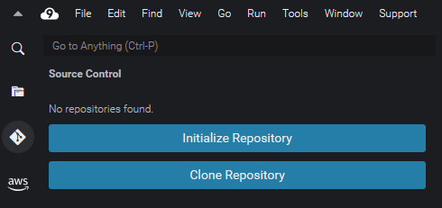 Opciones de interfaz para inicializar y clonar un repositorio de Git