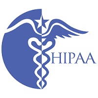 HIPAA logo with caduceus medical symbol and acronym in blue and white.