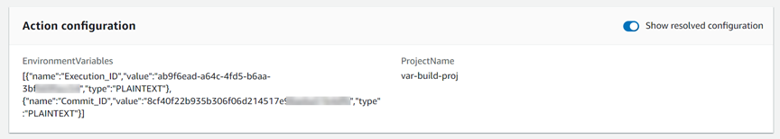 Ejemplo: variables de configuración de acciones resueltas