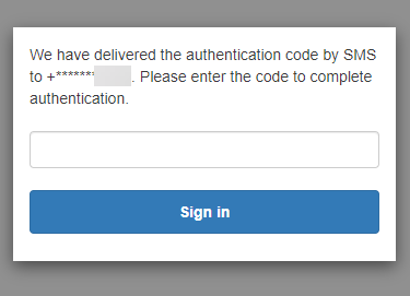 página de inicio de sesión de la interfaz de usuario alojada con una solicitud de código de un mensaje de correo SMS electrónico