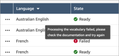 El mensaje de error que indica que se ha producido un error al procesar el archivo de vocabulario.