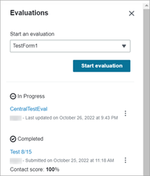 El panel de evaluaciones, el estado de dos evaluaciones.