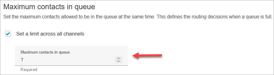 Input field for setting maximum contacts in queue, with a value of 7 displayed.