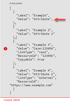 Un mensaje de error que indica que el código JSON no es válido.