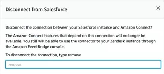 La opción de desconectarse de Salesforce en Amazon AppFlow.