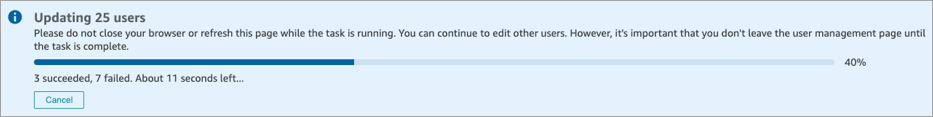 Un banner que muestra a Amazon Connect actualizando un lote de registros de usuarios.