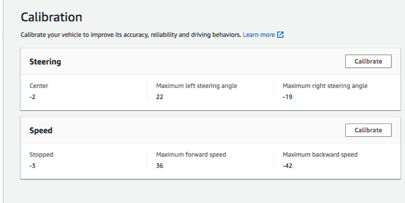 Imagen: seleccionar Calibración en la consola de control del vehículo de AWS DeepRacer.