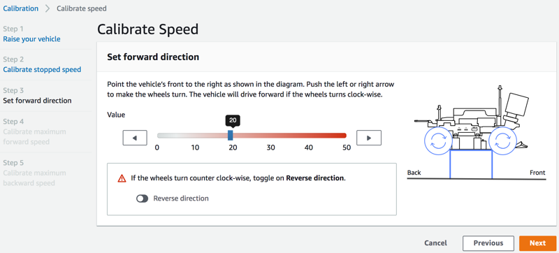 Imagen: ajustar la dirección de avance del vehículo de AWS DeepRacer.