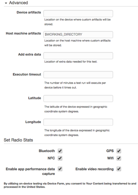 Configuraciones avanzadas de AWS Device Farm.