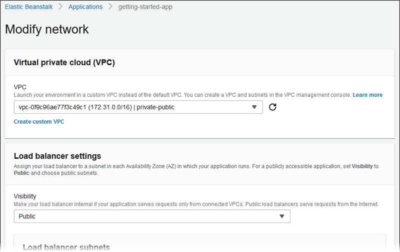 Página de configuración Modify network (Modificar red)