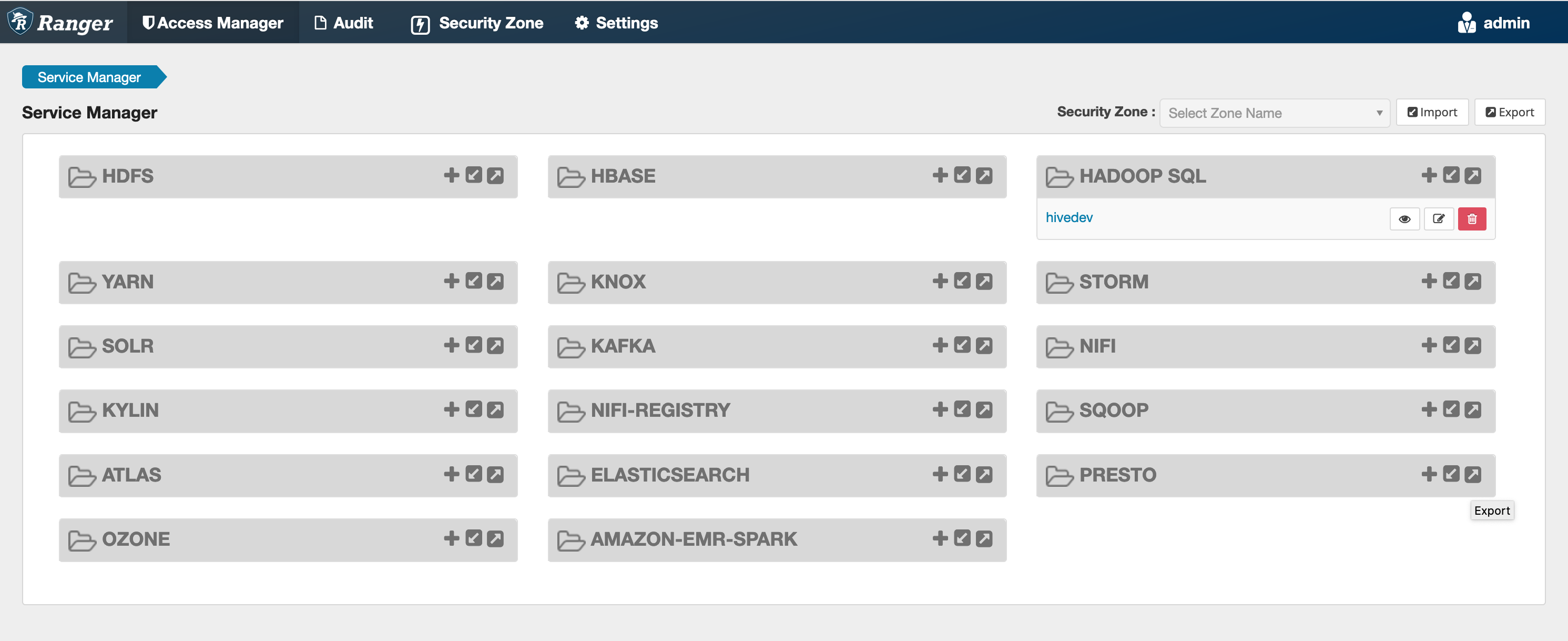 "AMAZON- EMR -SPARK" registrado en Ranger Admin.