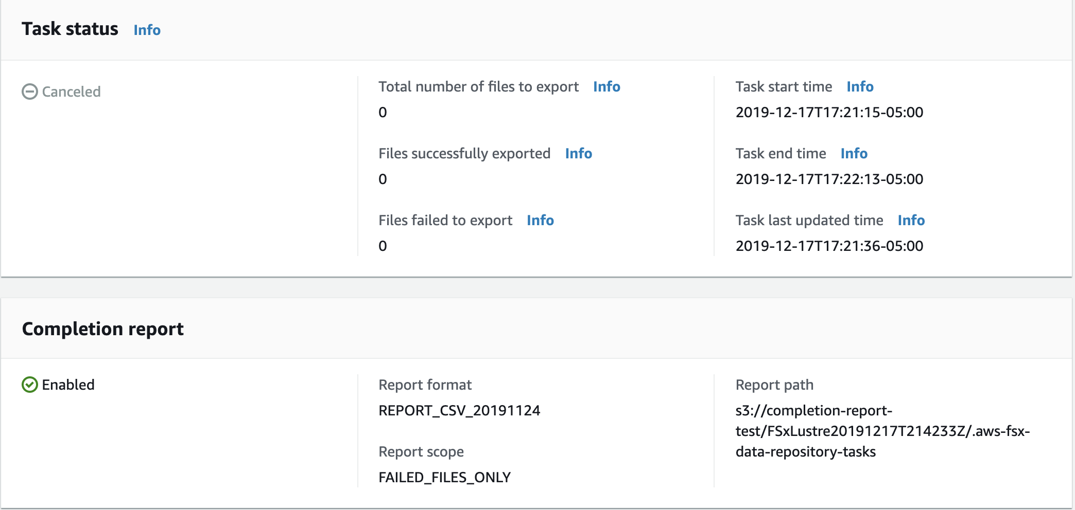 Página de tareas de repositorio de datos