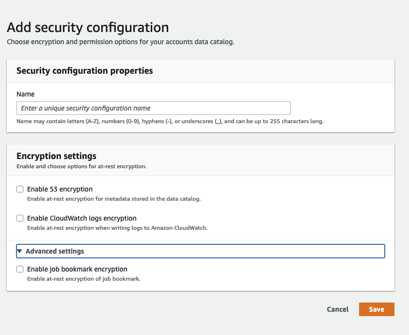 La captura de pantalla muestra la página Agregar configuración de seguridad.