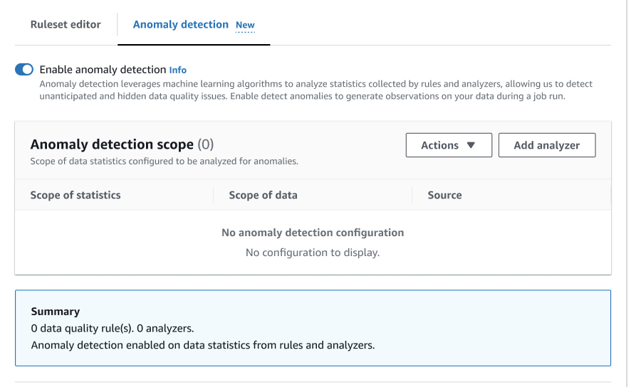 La captura de pantalla muestra la opción “Activar la detección de anomalías” activada. Esta opción se puede activar o desactivar.