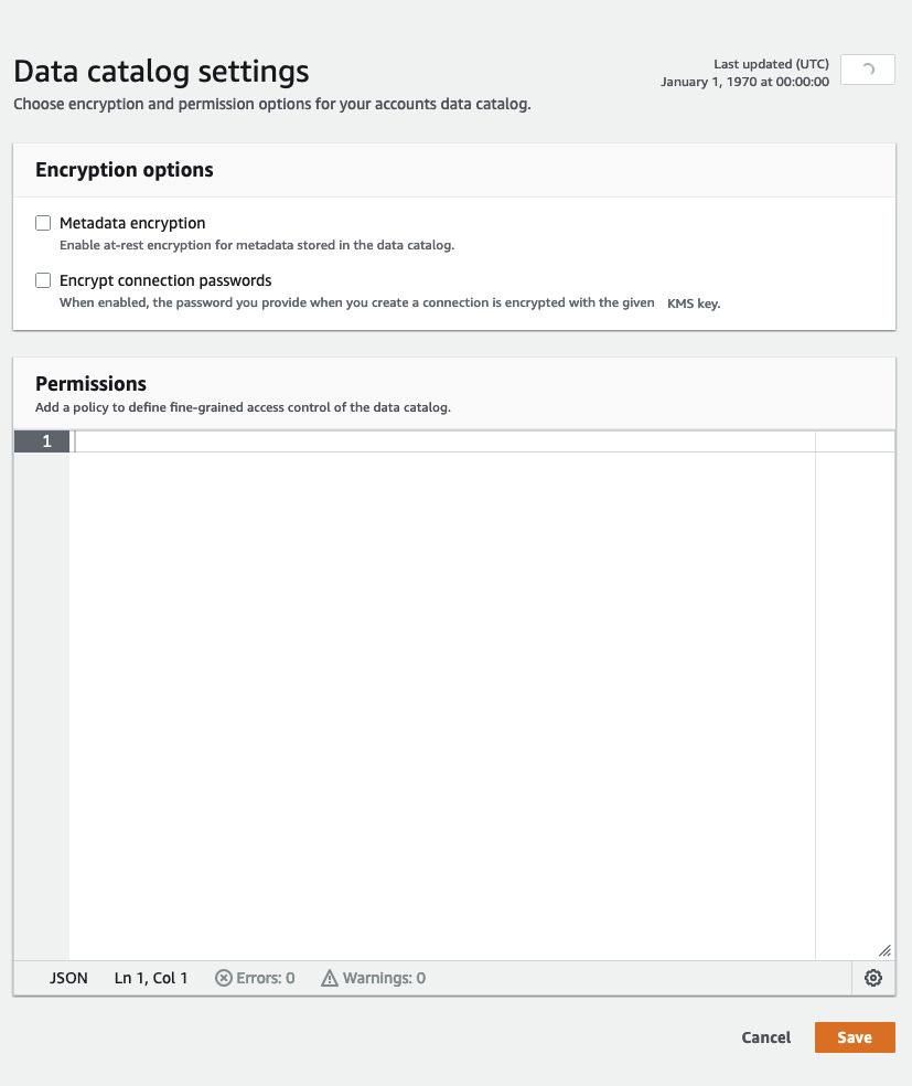 La captura de pantalla muestra el modal de configuración del Catálogo de Datos.