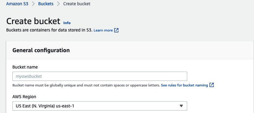 Cuadro de diálogo en la consola de Amazon S3 que se utiliza para configurar un nuevo bucket.