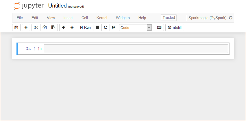 La página de jupyter tiene una barra de menús, una barra de herramientas y un amplio campo de texto en el que puede especificar instrucciones.