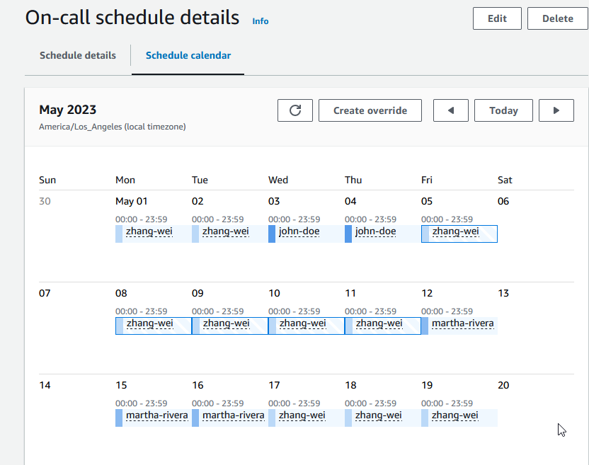 Un calendario muestra un turno de anulación que cubre partes de otros dos turnos.