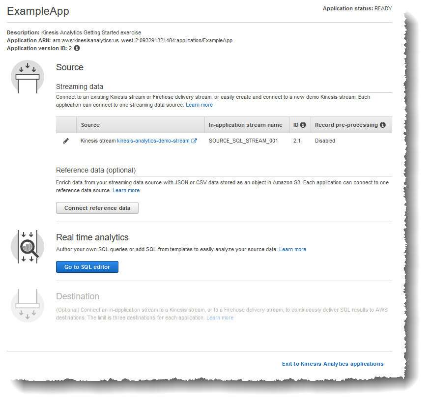 Captura de pantalla de la página de la aplicación de ejemplo con el botón Ir al SQL editor.