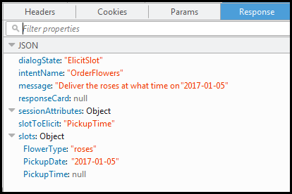 Datos JSON para solicitar el slot PickupTime.