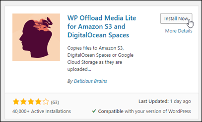 Plugin WP Offload Media Lite para. WordPress