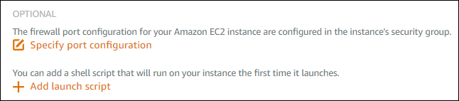 Ajustes de configuración opcional en la página Crear una instancia de Amazon EC2.