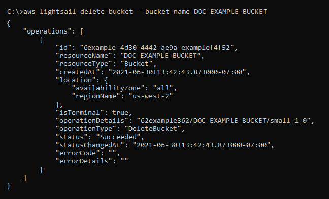 Resultado de la solicitud de eliminación de bucket