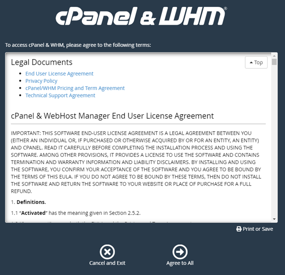 Términos de cPanel & WHM