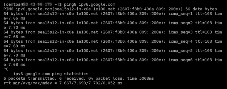 Resultado de Ping6.