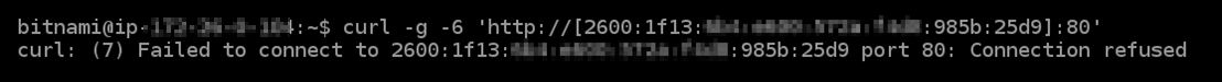 IPv6no está configurado en la instancia.