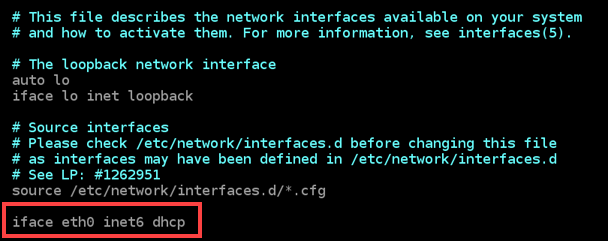 Archivo de configuración de interfaces en la instancia.