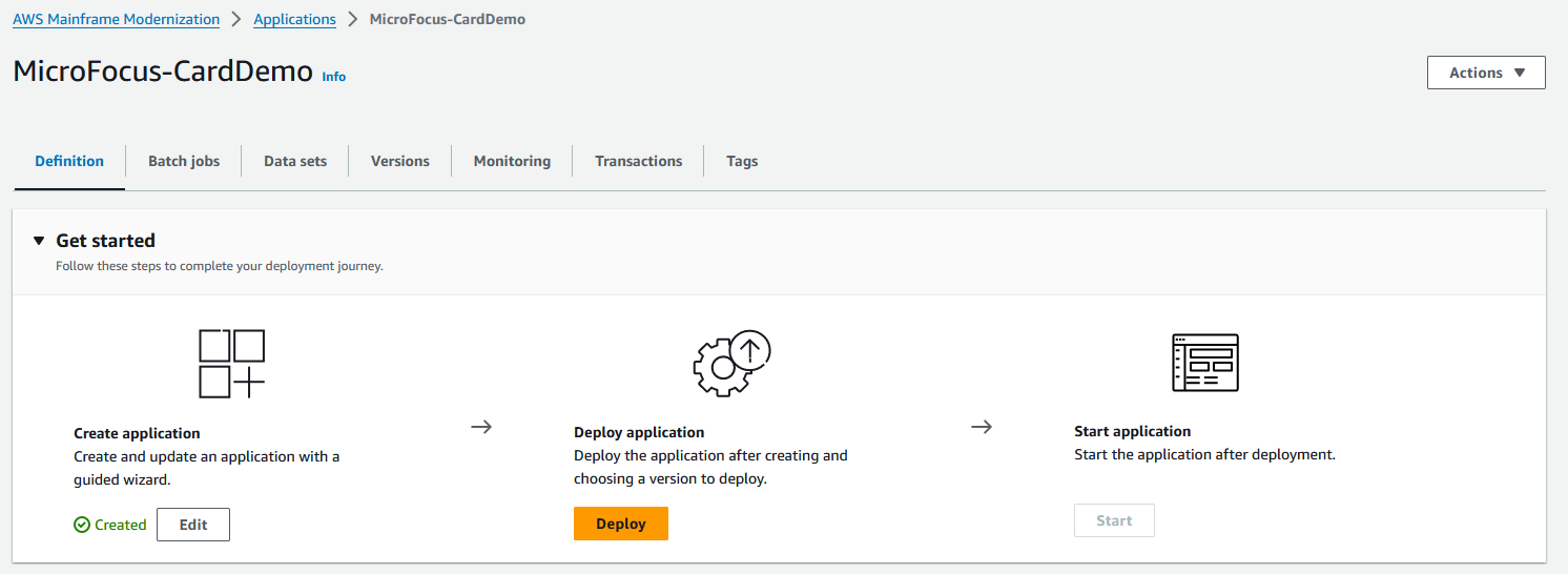 El despliegue MicroFocus de CardDemo la aplicación.