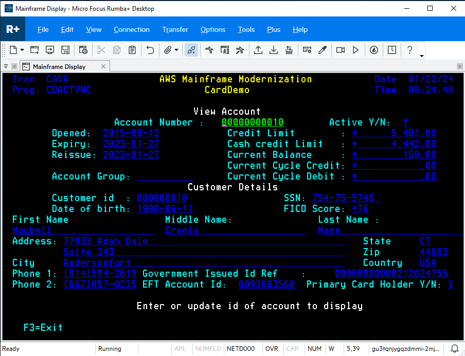 Administre su CardDemo solicitud.