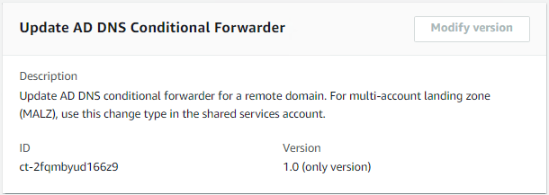 Actualice el tipo de cambio del reenviador condicional de DNS de AD mostrando el ID y los detalles de la versión 1.0.