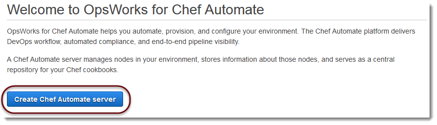 Página de inicio de servidores de Chef Automate