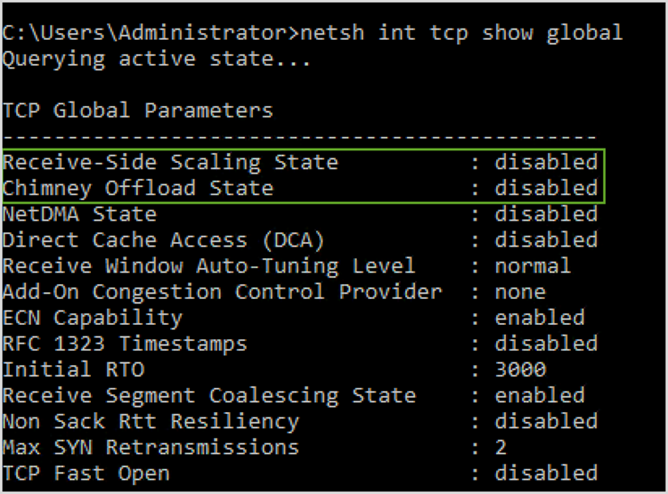 Checking TCP offloading and RSS settings