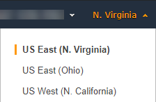 AWS Management Console mostrando EE.UU. Este (Norte de Virginia) como seleccionado Región de AWS.