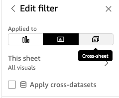 Esta es una imagen de un diálogo de edición de filtros en QuickSight el que aparece.