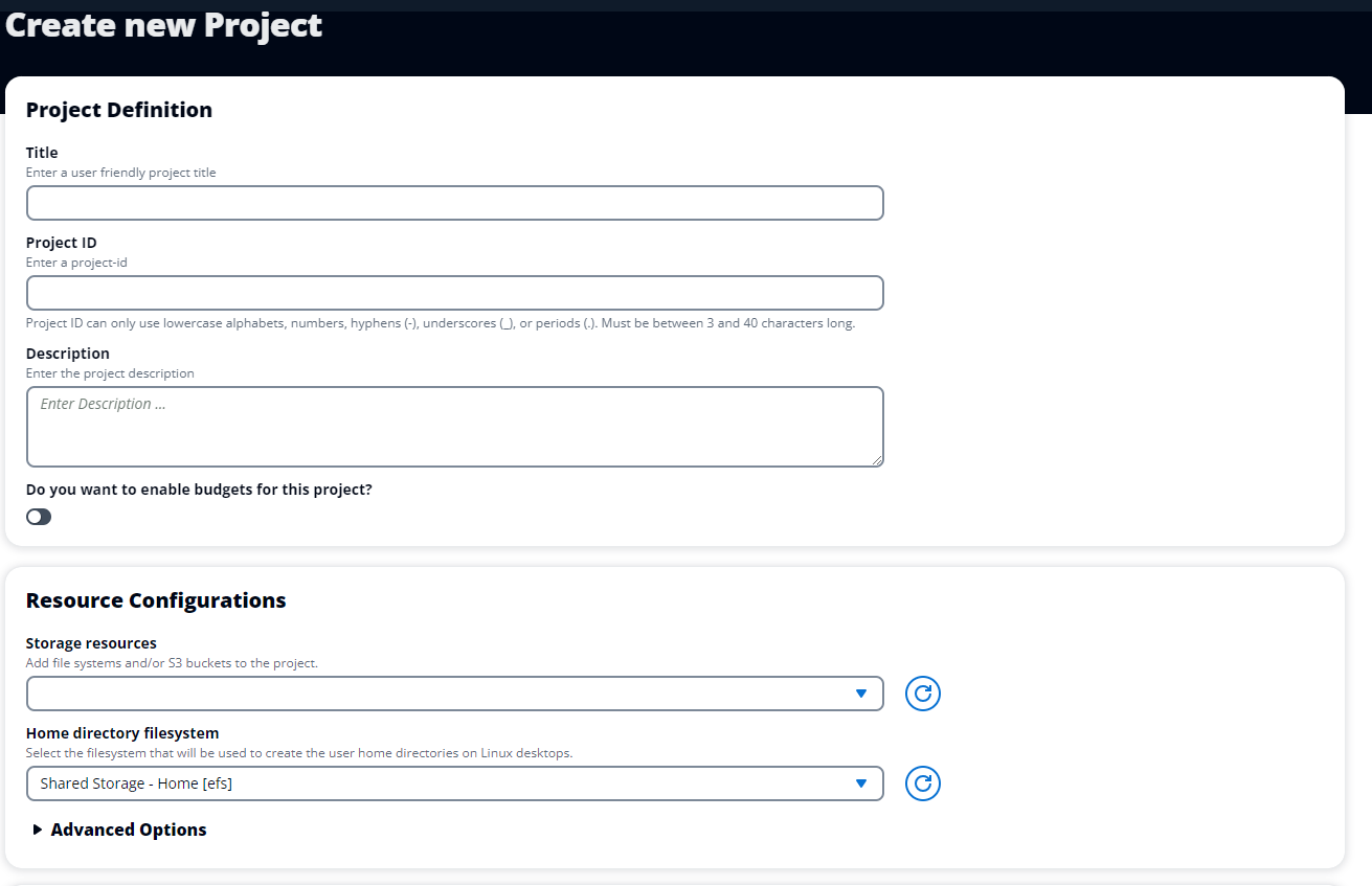 Cree un proyecto nuevo con configuraciones de recursos